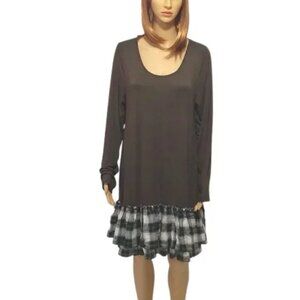 L Love Long Sleeve Plaid Dress Olive Drab Green XXL NWT